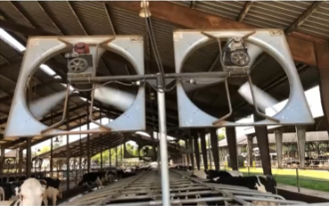 large metal fans in a barn